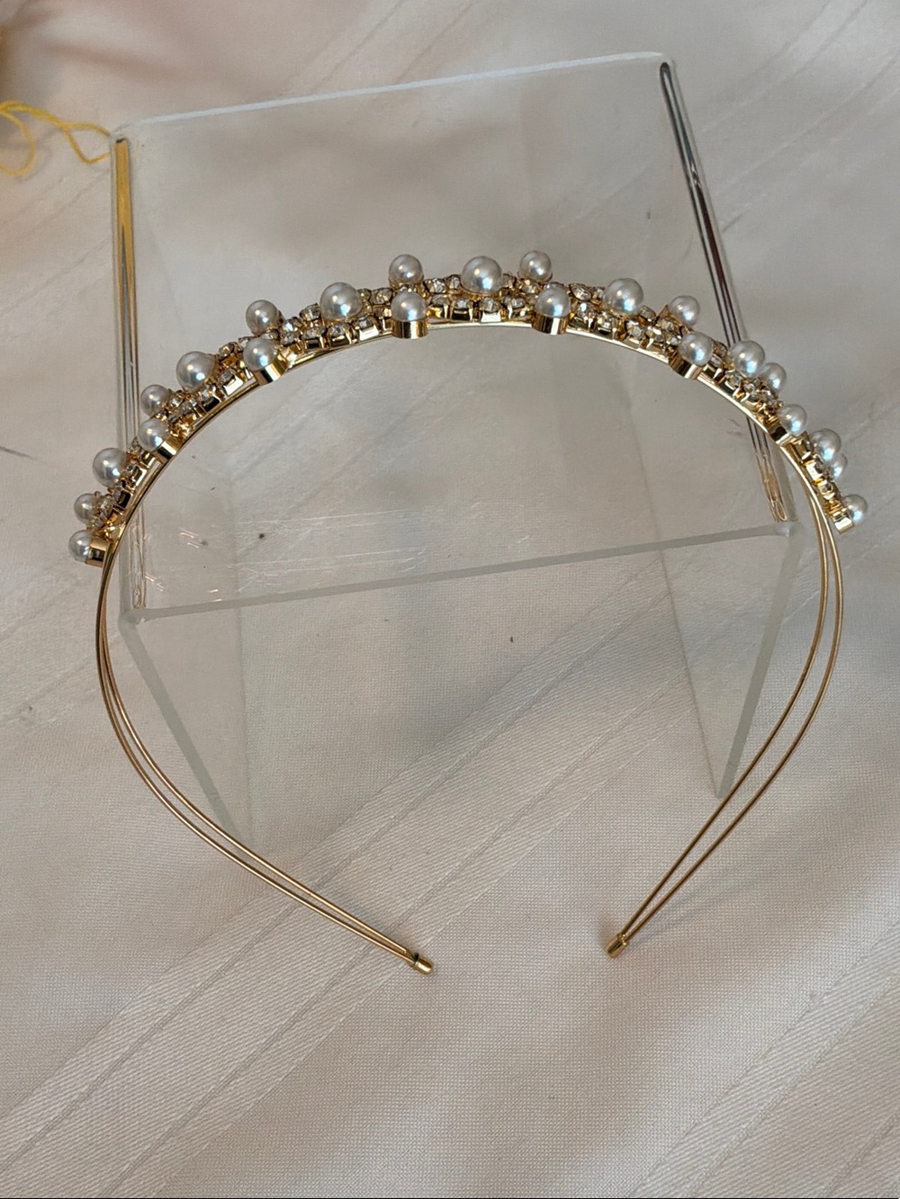 Gold Pearl and Crystal Double-Band Headband
